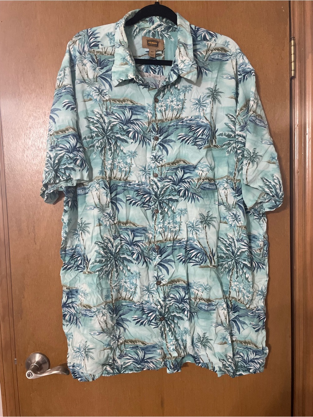 The Foundry Supply Co. Tropical Print Shirt in Aqua and Navy